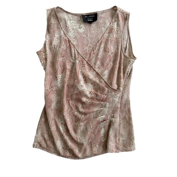St. John Basics Tops - St. John Womens Silk V Neck Faux wrap Pink Snakeskin Print Sleeveless Top Size 4
